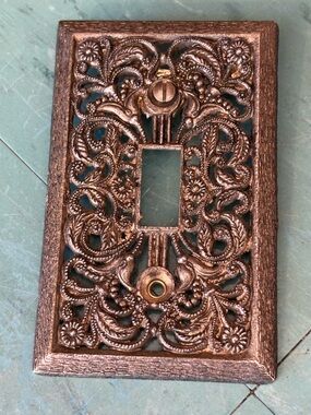 Vintage light switch cover gold brass filigree ornate